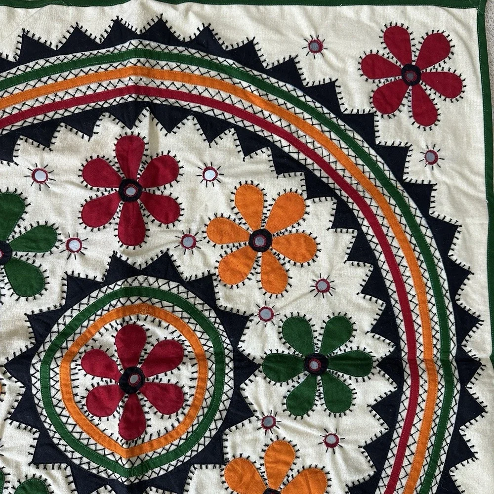 Uzbek Suzani Embroidered Wall Hanging Tapestry 23x23 Inch Medallion‎ Crystals